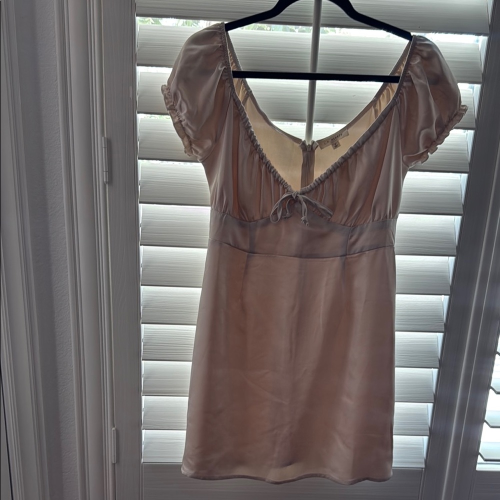 La Hearts Cream Mini Dress with Sheer Lace V-Neck